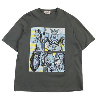 エルメス(Hermes)の極美品●HERMES エルメス 2022年製 Mega Chariot プリント入り クルーネック 半袖Ｔシャツ カーキ M イタリア製 正規品 メンズ(Tシャツ/カットソー(半袖/袖なし))