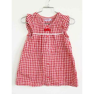 ミキハウス(mikihouse)の†ミキハウス/MIKIHOUSE†80-90cm(M) 半袖ワンピース 白×赤【中古】子供服 キッズ kids ベビー服 baby 女の子 夏 824032 onepi(ワンピース)