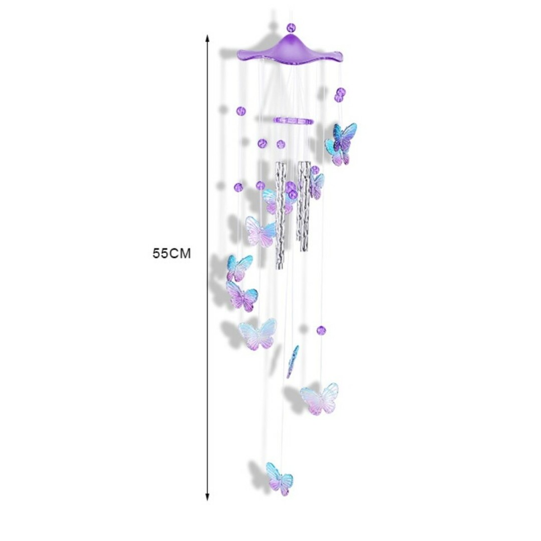ウィンドウチャイム風鈴パープル紫蝶々癒し空間部屋ドア窓際パステル推しカラーグラデ インテリア/住まい/日用品のインテリア小物(風鈴)の商品写真