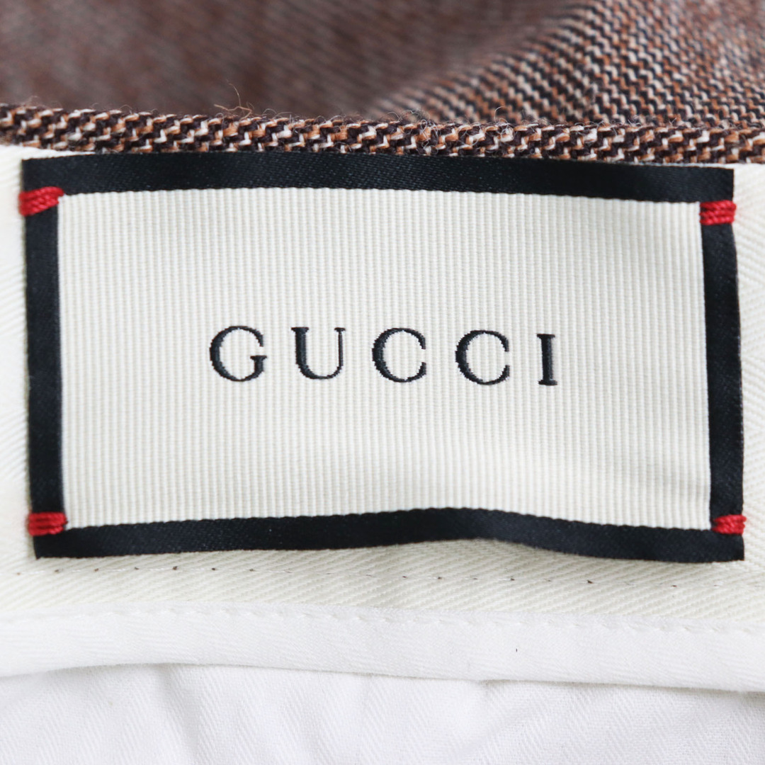 Gucci(グッチ)の極美品○GUCCI グッチ 590508 織柄 センタープレス ロゴボタン ウールパンツ/スラックス ブラウン 7-44 R  イタリア製 正規品 メンズ メンズのパンツ(スラックス)の商品写真