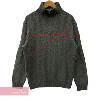 エルメス(Hermes)のHERMES Haly-Zip Cashmere Sweater エルメス ハーフジップ カシミヤセーター グレー×レッド サイズXL 【240319】【中古-B】【me04】(ニット/セーター)