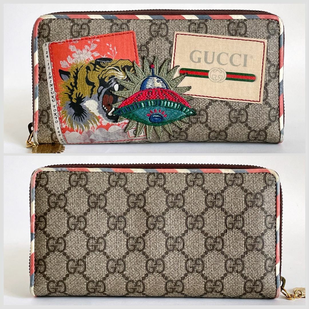 GUCCI - レアGUCCI グッチ GGスプリーム クーリエ 長財布 虎と GUCCI - レアGUCCI グッチ GGスプリーム クーリエ 長財布 虎と