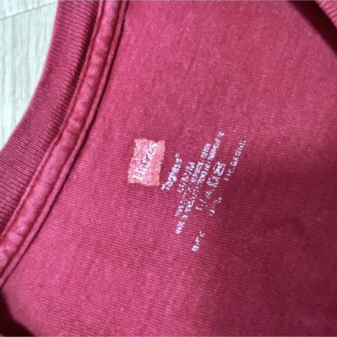 Hanes(ヘインズ)のHanes　Tシャツ　M　ワインレッド　ボルドー　プリント　企業ロゴ　USA古着 メンズのトップス(Tシャツ/カットソー(半袖/袖なし))の商品写真