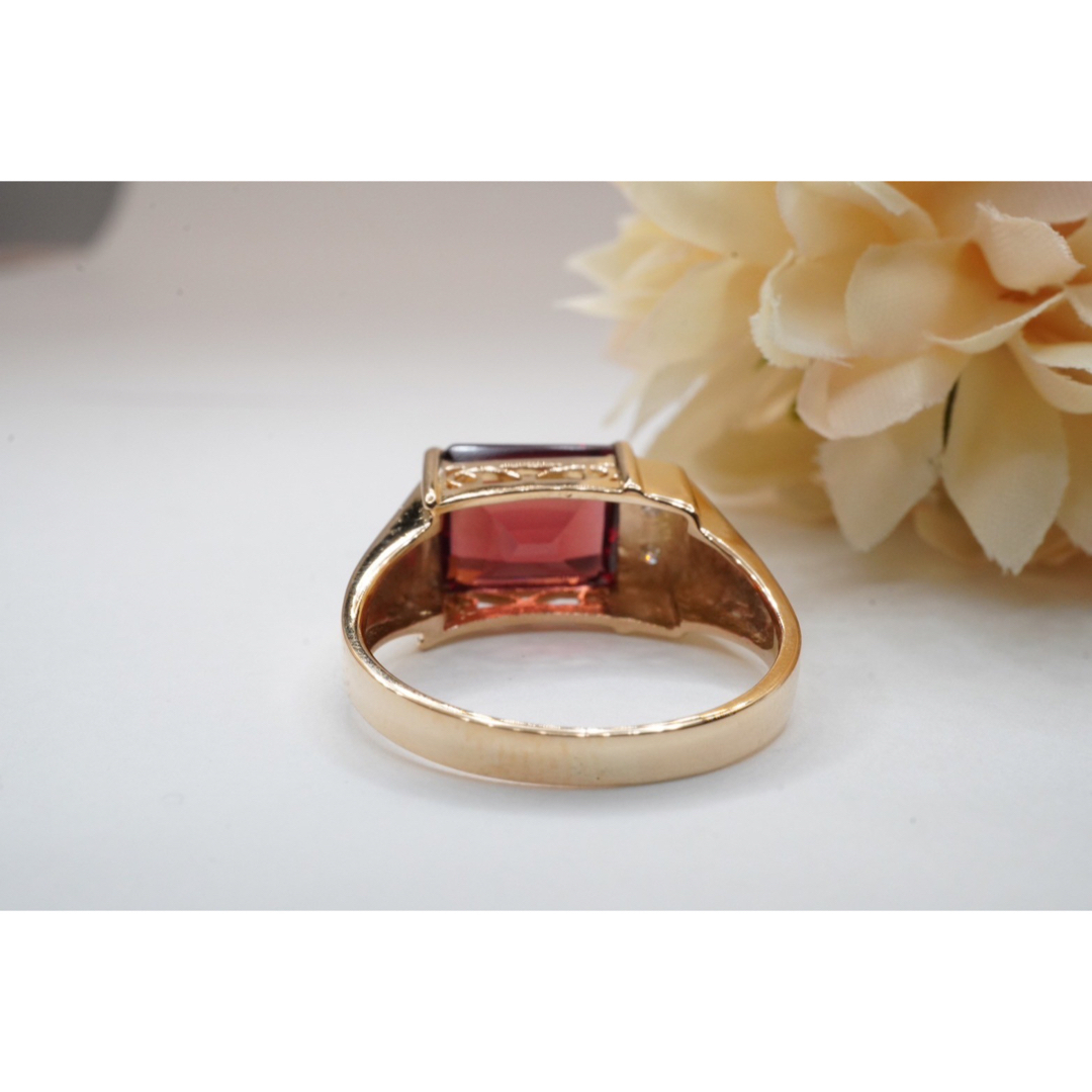 天然 ガーネット ダイヤモンド リング K18イエローゴールド レディースのアクセサリー(リング(指輪))の商品写真