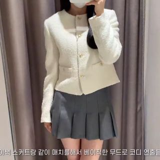 ザラ(ZARA)の【ZARA】ザラ テクスチャー ラウンドネック ブレザー(ノーカラージャケット)