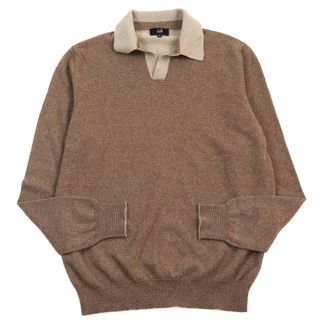 ダンヒル(Dunhill)の極美品○Dunhill ダンヒル カシミヤ100% バイカラー スキッパー ニット/ポロセーター ブラウン ベージュ M イタリア製 正規品 メンズ 春夏オススメ(ニット/セーター)