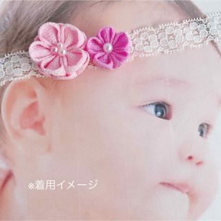 【🌸サイズ対応可能.156】ハンドメイド　ベビーヘアーバンド　ピンク　髪飾り(その他)