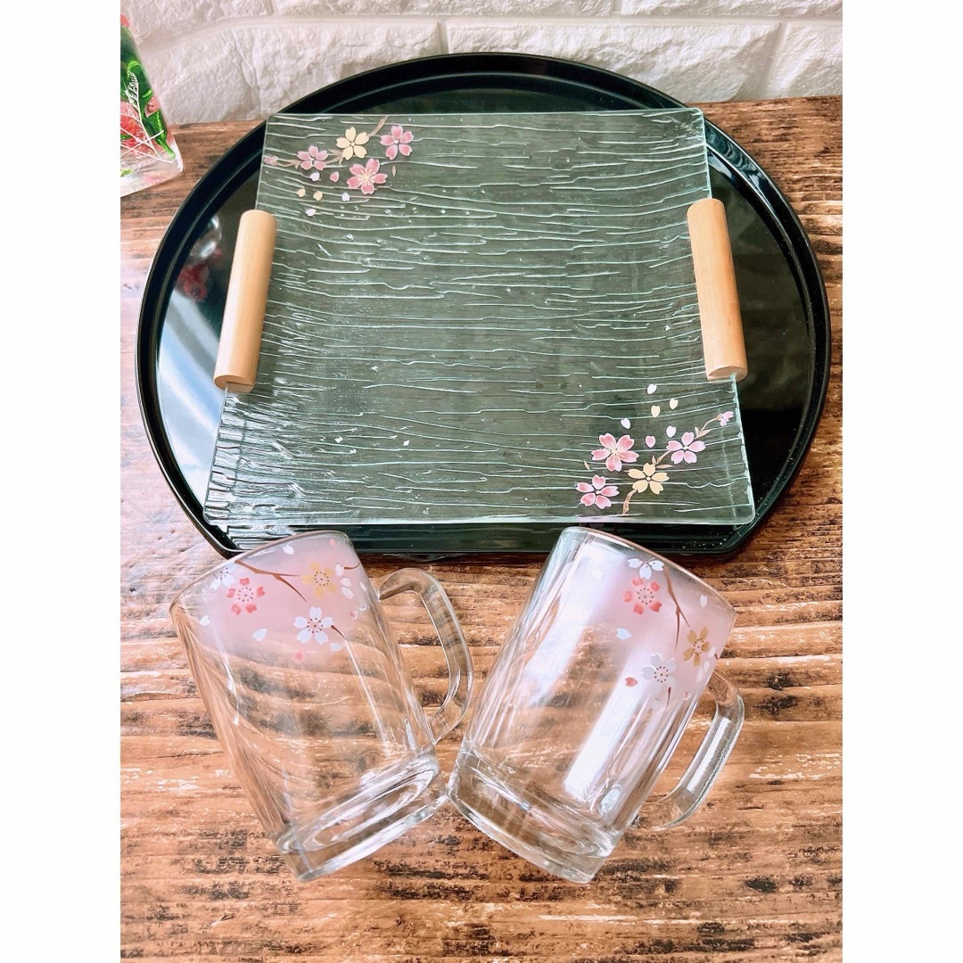 【PARKA GLASS】桜 宴 セット オードブルプレート＆ジョッキ２個 ペア インテリア/住まい/日用品のキッチン/食器(食器)の商品写真