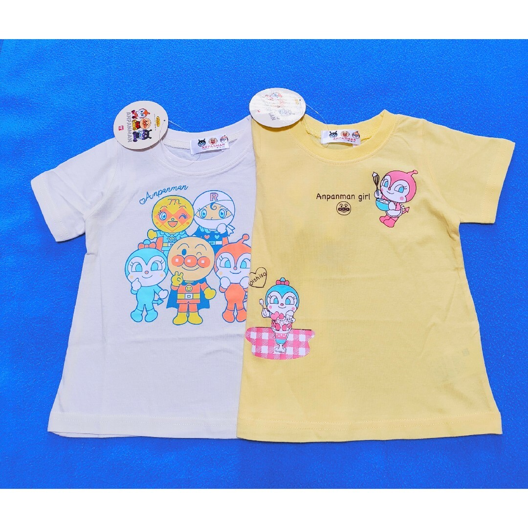 アンパンマン(アンパンマン)の新品　100cm　アンパンマン　女の子半袖Ｔシャツ2枚セット　イエロー×アイボリ キッズ/ベビー/マタニティのキッズ服女の子用(90cm~)(Tシャツ/カットソー)の商品写真