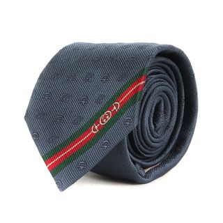 グッチ(Gucci)の美品 GUCCI グッチ インターロッキングG ホースビット デザイン シルク ネクタイ 624057 4E002 ネイビー 紺 イタリア製【メンズ】【中古】(ネクタイ)