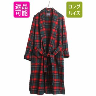 PENDLETON - 70s USA製 ペンドルトン タータン チェック ウール ガウン メンズ S 70年代 PENDLETON ヴィンテージ ロング コート ローブ ベルト付き 薄手