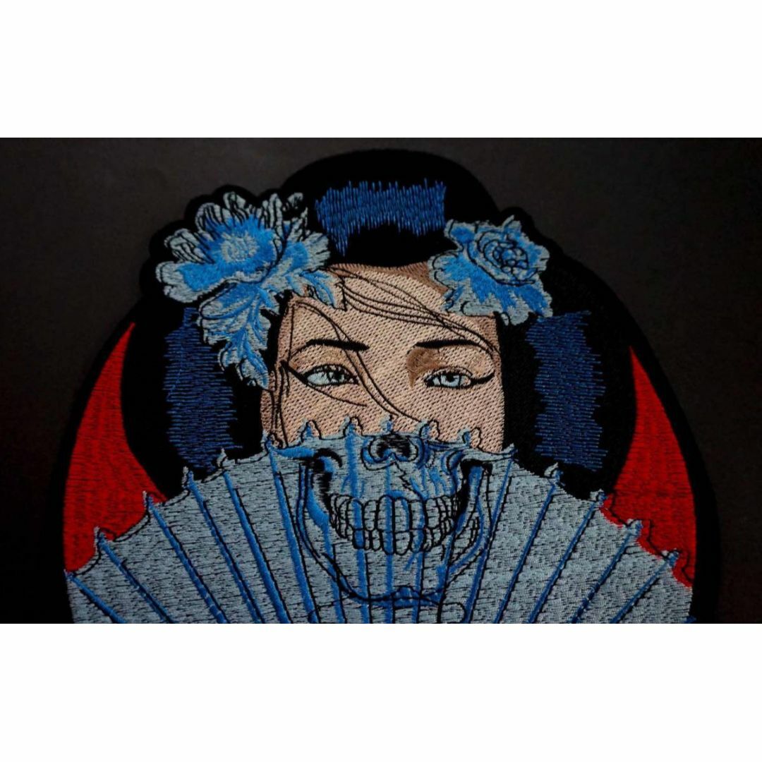 特大■近代青扇子美女髑髏■激熱『ハイカラ美人　モダン美女　鬼花嫁』 刺繍ワッペン ハンドメイドの素材/材料(各種パーツ)の商品写真