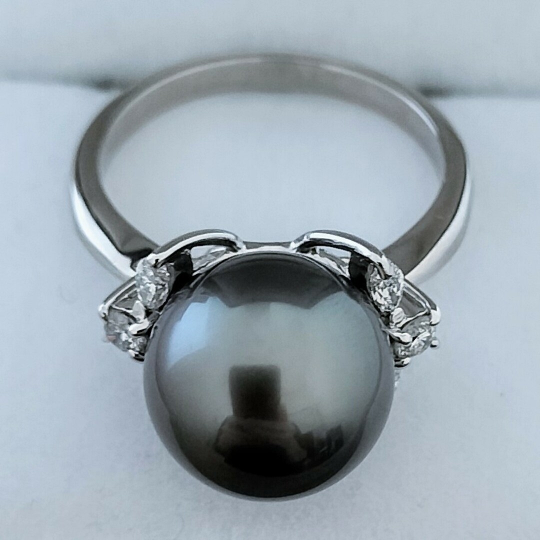 ダイヤモンド×ブラックパール リング Pt900 0.34ct 6.7g レディースのアクセサリー(リング(指輪))の商品写真