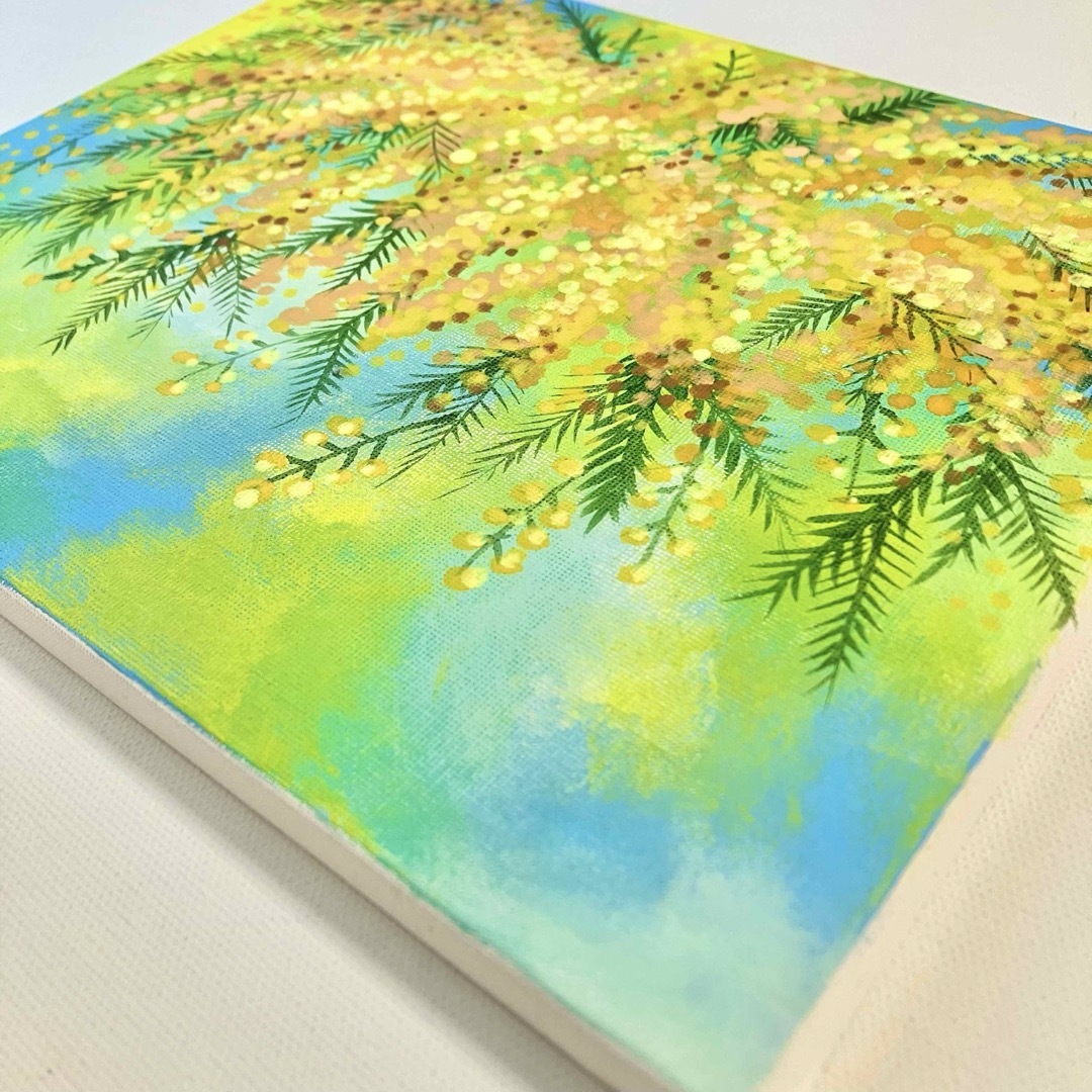 風に揺れるミモザ*絵画 原画 風景画 春 植物 現代アート 風に揺れるミモザ*絵画 原画 風景画 春 植物 現代アート