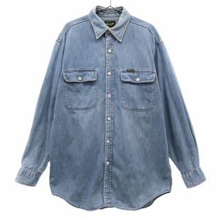 ラングラー(Wrangler)のラングラー ロゴワッペン 長袖 デニムシャツ L ブルー Wrangler メンズ 古着 【240320】(シャツ)