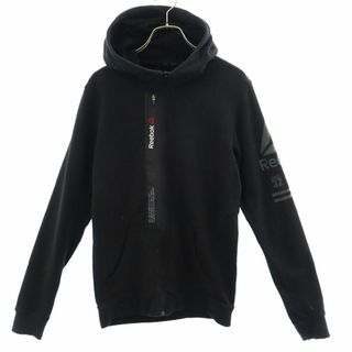 リーボック(Reebok)のリーボック ロゴプリント 長袖 スウェット ジップパーカー S ブラック Reebok ロゴプリント レディース 古着 【240320】(パーカー)