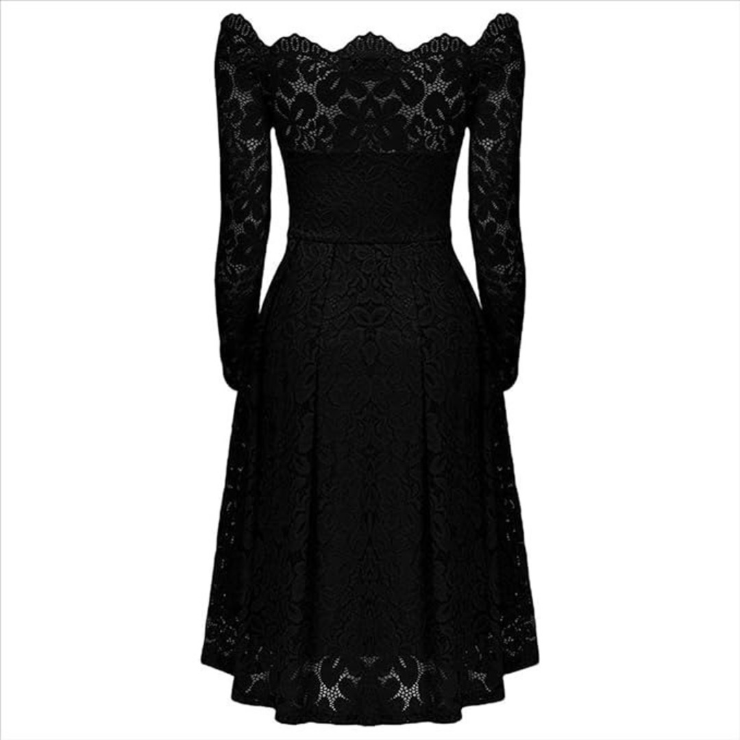 ショートスリーブ レースドレス パーティードレス ブラック ミシアラグジュアリー レディースのフォーマル/ドレス(ミディアムドレス)の商品写真