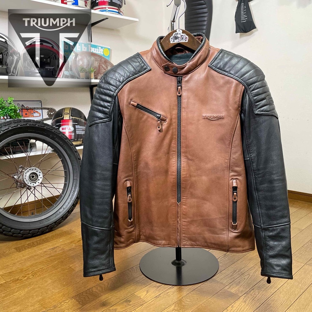 超美品☆TRIUMPH トライアンフ レザージャケット ブラウン/54（XL相当 自動車/バイクのバイク(装備/装具)の商品写真