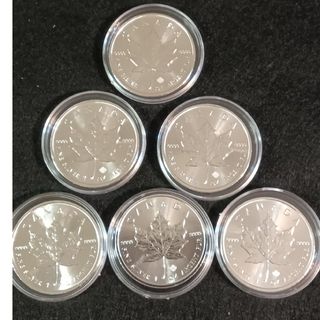 カナダメイプルリーフ1オンス銀貨　未使用美品銀貨　正規購入品純銀地金銀貨　6枚(金属工芸)