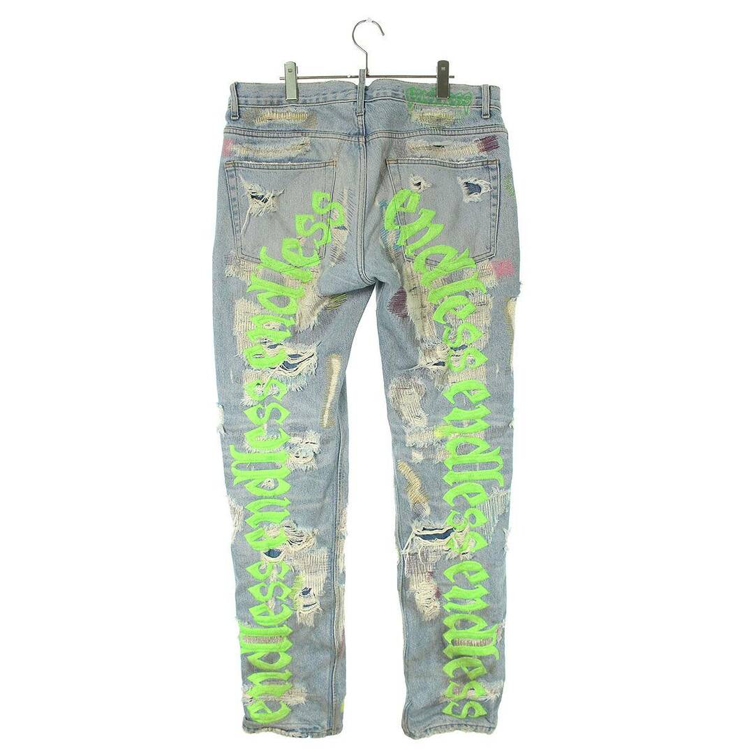 エンドレスデニム Endless Denim  Embroidered and Distressed Denim Jeans エンブロイダリークラッシュリペアデニムパンツ メンズ 36 メンズのパンツ(デニム/ジーンズ)の商品写真