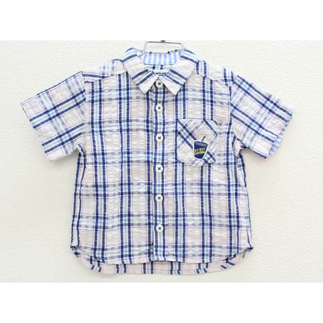 KP BOY(ケーピーボーイ)の▽ケーピーボーイ/KP BOY▽90cm 半袖シャツ 薄ピンク×紺系【中古】子供服 キッズ kids ベビー服 baby 男の子 夏 036032 tops キッズ/ベビー/マタニティのベビー服(~85cm)(シャツ/カットソー)の商品写真