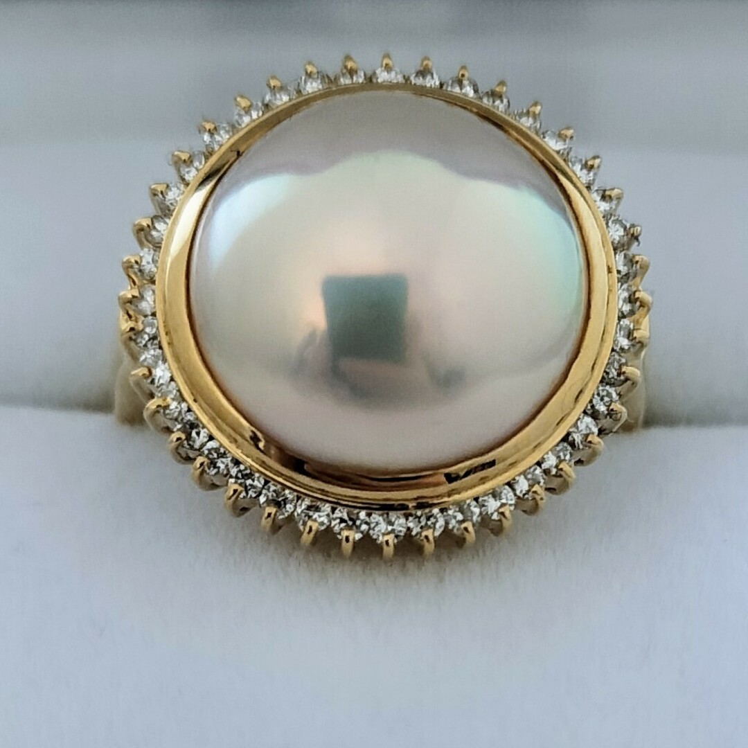 ダイヤモンド×マベパール リング K18YG 12.5mm 6.3g レディースのアクセサリー(リング(指輪))の商品写真