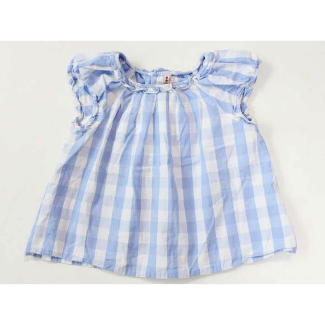 ☆ボンポワン/BONPOINT☆81cm 半袖ブラウス 水色×白 【中古】子供服 キッズ kids ベビー服 baby 女の子 夏 205032 tops キッズ/ベビー/マタニティのベビー服(~85cm)(シャツ/カットソー)の商品写真