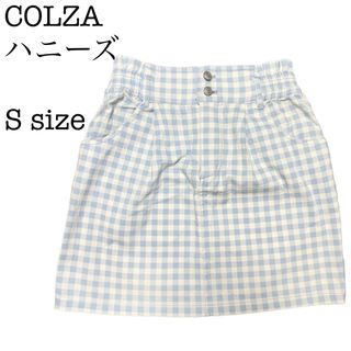 コルザ(COLZA)の【汚れあり】COLZA ハニーズ 台形スカート ギンガムチェック 水色 Sサイズ(ミニスカート)