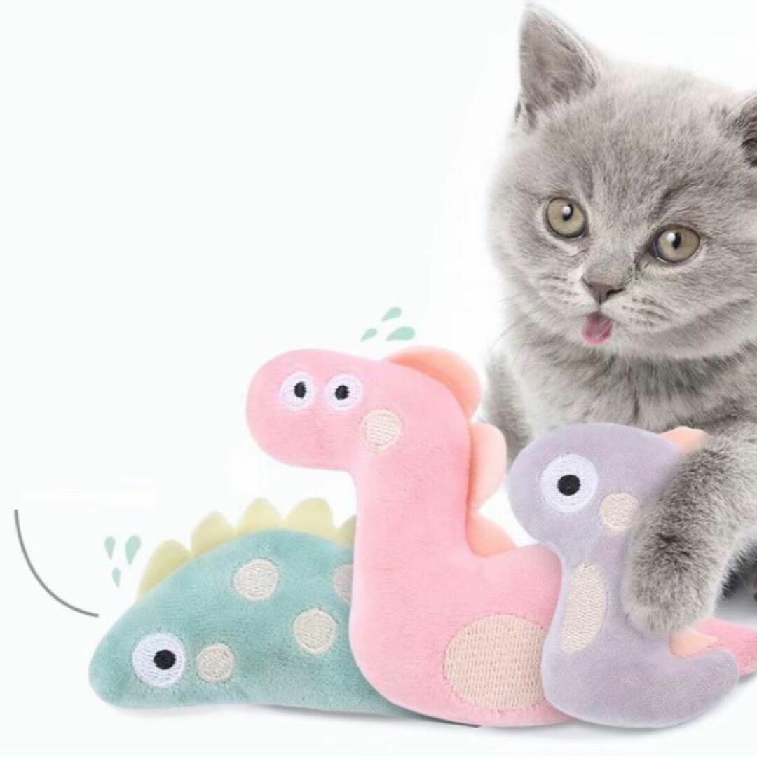 ☆安心素材★ペット用恐竜のおもちゃ【ピンク】ウール100％　インテリアにも！ その他のペット用品(猫)の商品写真