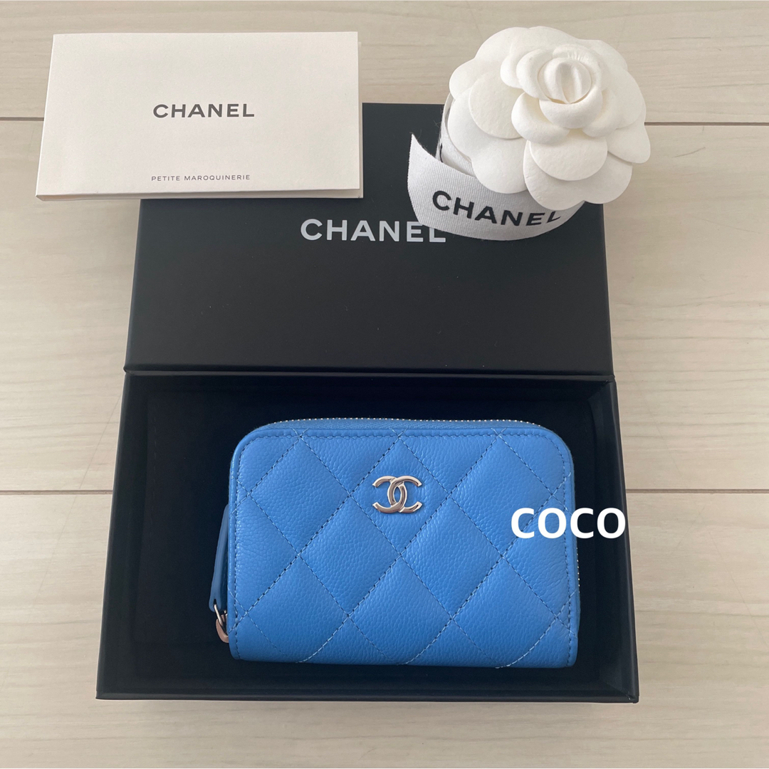 CHANEL(シャネル)の新品 CHANEL ミニ財布 コインケース ブルー キャビアスキン コインパース レディースのファッション小物(コインケース)の商品写真