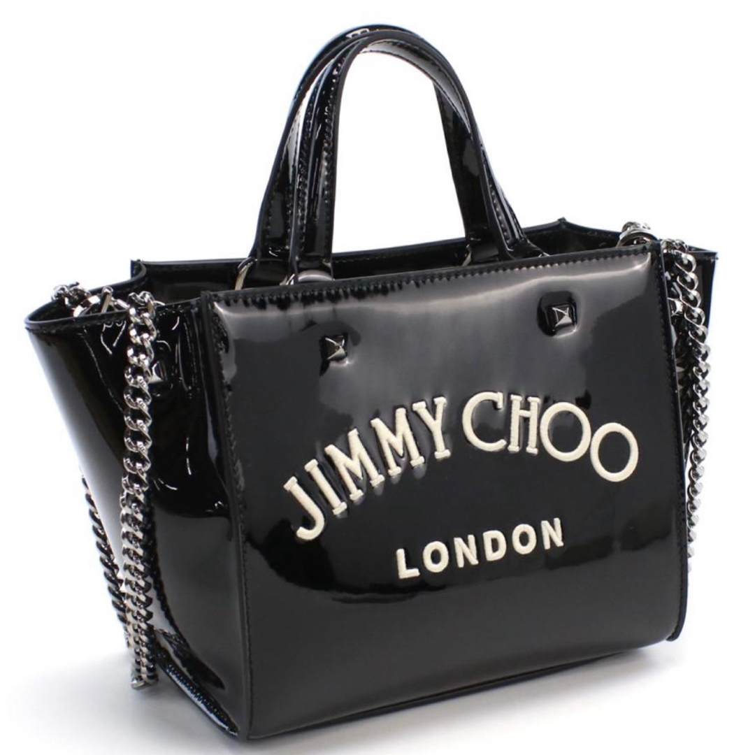 JIMMY CHOO(ジミーチュウ)の新品　ジミーチュウ　ミニトートバッグ　ブラック　刺繍　チェーンショルダー　 レディースのバッグ(トートバッグ)の商品写真