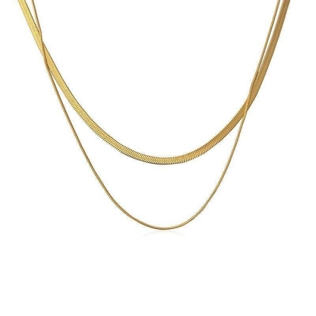 大人気　セール　2連 ネックレス スネークチェーン ネックレス ゴールド K18 レディースのアクセサリー(ネックレス)の商品写真