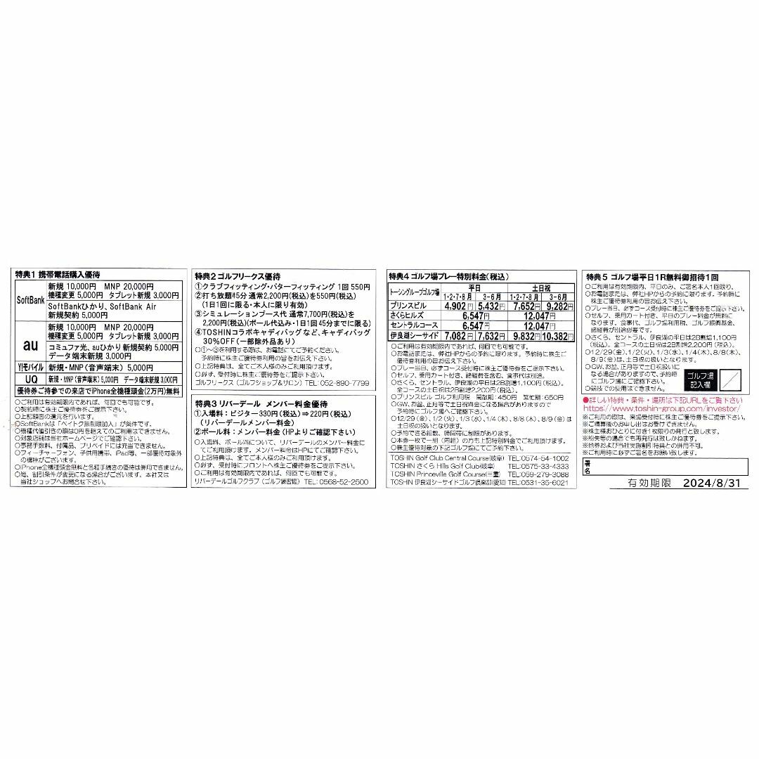 トーシン 株主優待券　ゴルフ場平日1R無料招待券 チケットの施設利用券(ゴルフ場)の商品写真