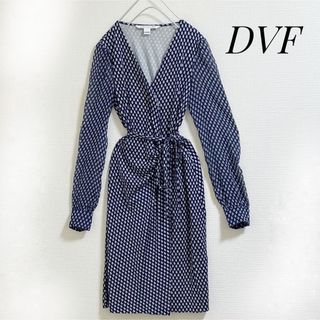 ダイアンフォンファステンバーグ(DIANE von FURSTENBERG)のダイアンフォンファステンバーグ　シルク　紺　ラップワンピース　春服　ネイビー(ひざ丈ワンピース)