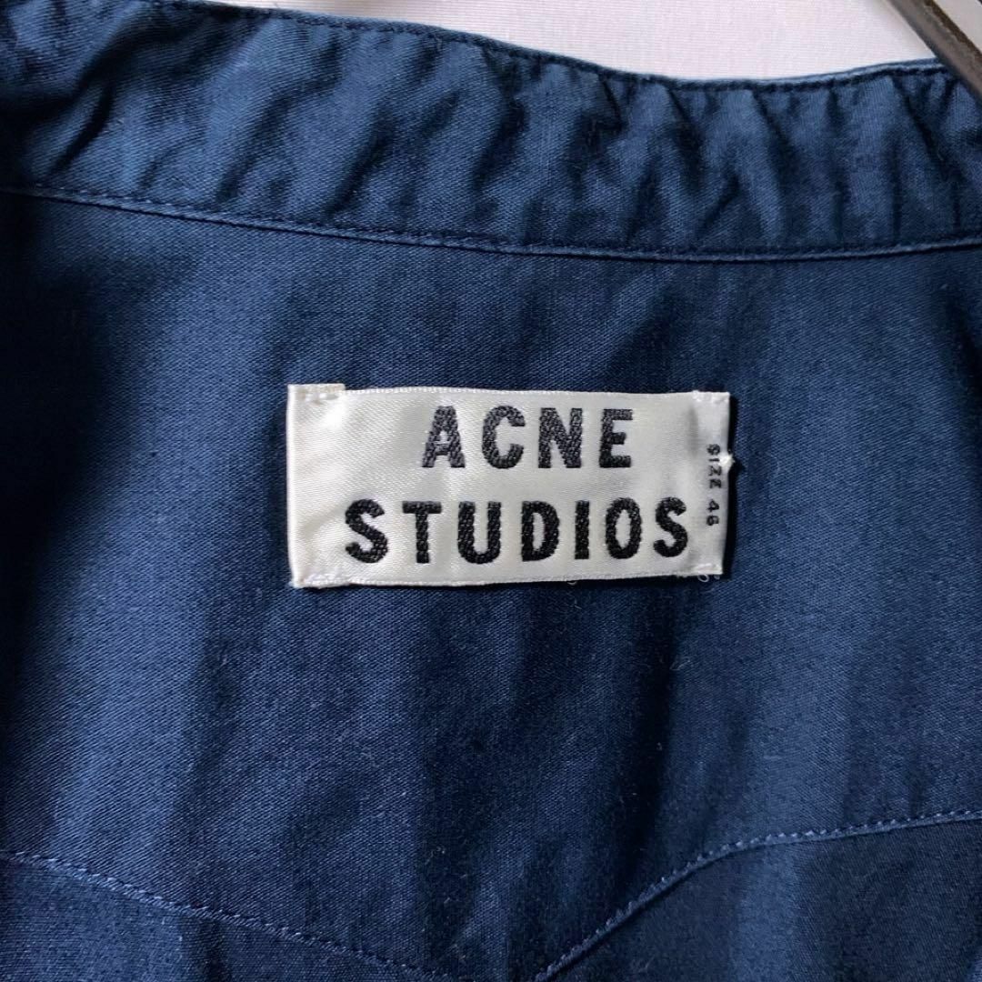 Acne Studios(アクネストゥディオズ)のAcne Studios バンドカラー ロングシャツ ネイビー 無地 46 メンズのトップス(シャツ)の商品写真