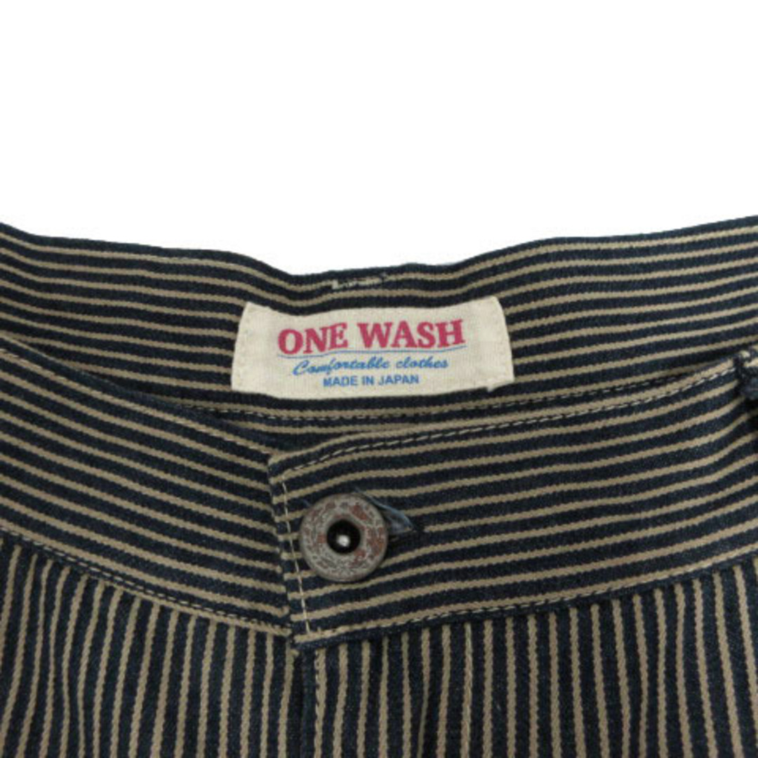 other(アザー)のONE WASH パンツ ワイド 日本製 ストライプ 青 ベージュブラウン M レディースのパンツ(その他)の商品写真