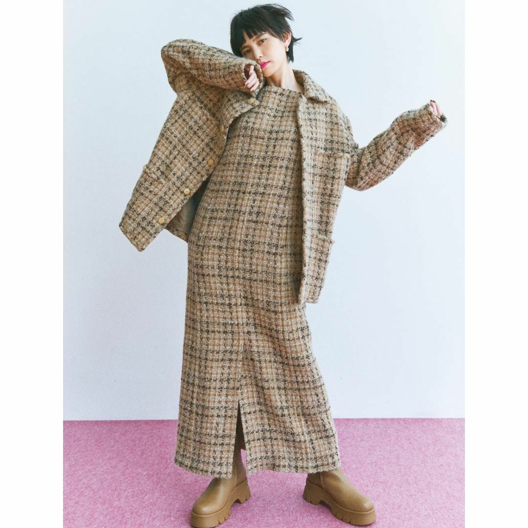 AURALEE(オーラリー)の22AW AURALEE HOMESPUN TWEED BLOUSON 0 美品 レディースのジャケット/アウター(ブルゾン)の商品写真