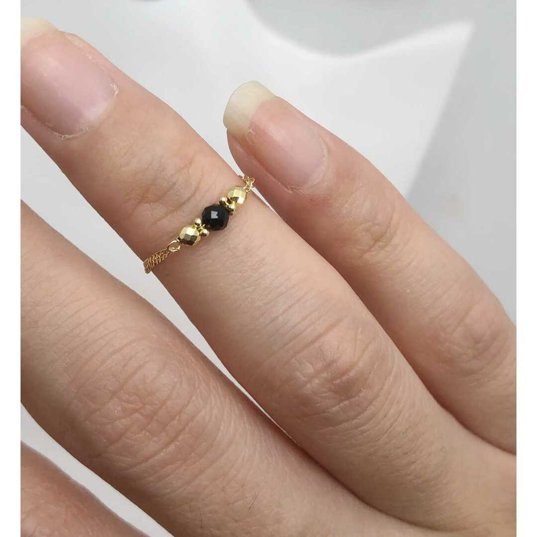 K18 18金 オニキス　チェーンリング レディースのアクセサリー(リング(指輪))の商品写真