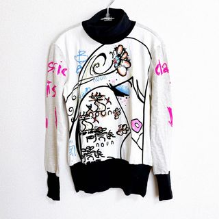 デシグアル(DESIGUAL)の【 kashitu 】　ペイント  切り替え　タートルネック　トップス　白　黒(カットソー(長袖/七分))