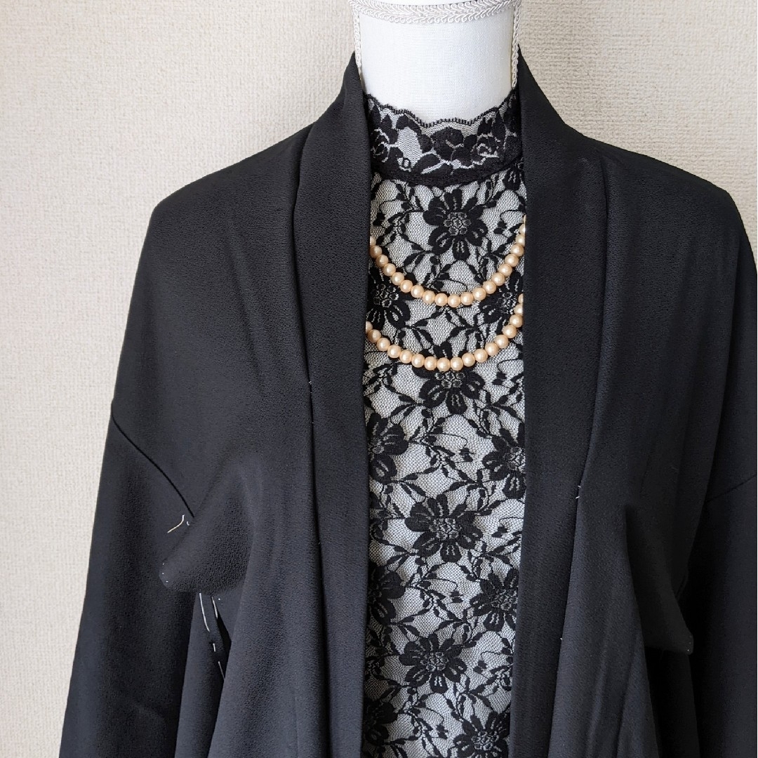 VINTAGE - 黒長羽織 HAORI 正絹 着物 黒絵羽織 金糸 銀糸 和洋 VINTAGE - 黒長羽織 HAORI 正絹 着物 黒絵羽織 金糸 銀糸 和洋