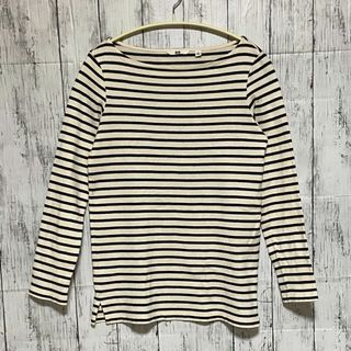 ユニクロ(UNIQLO)の【美品】ユニクロ レディース ボートネックボーダー長袖Tシャツ M(Tシャツ(長袖/七分))