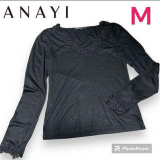 アナイ(ANAYI)の美品　アナイ　ANAYI  レディース　カットソー　黒　レース　M(カットソー(長袖/七分))