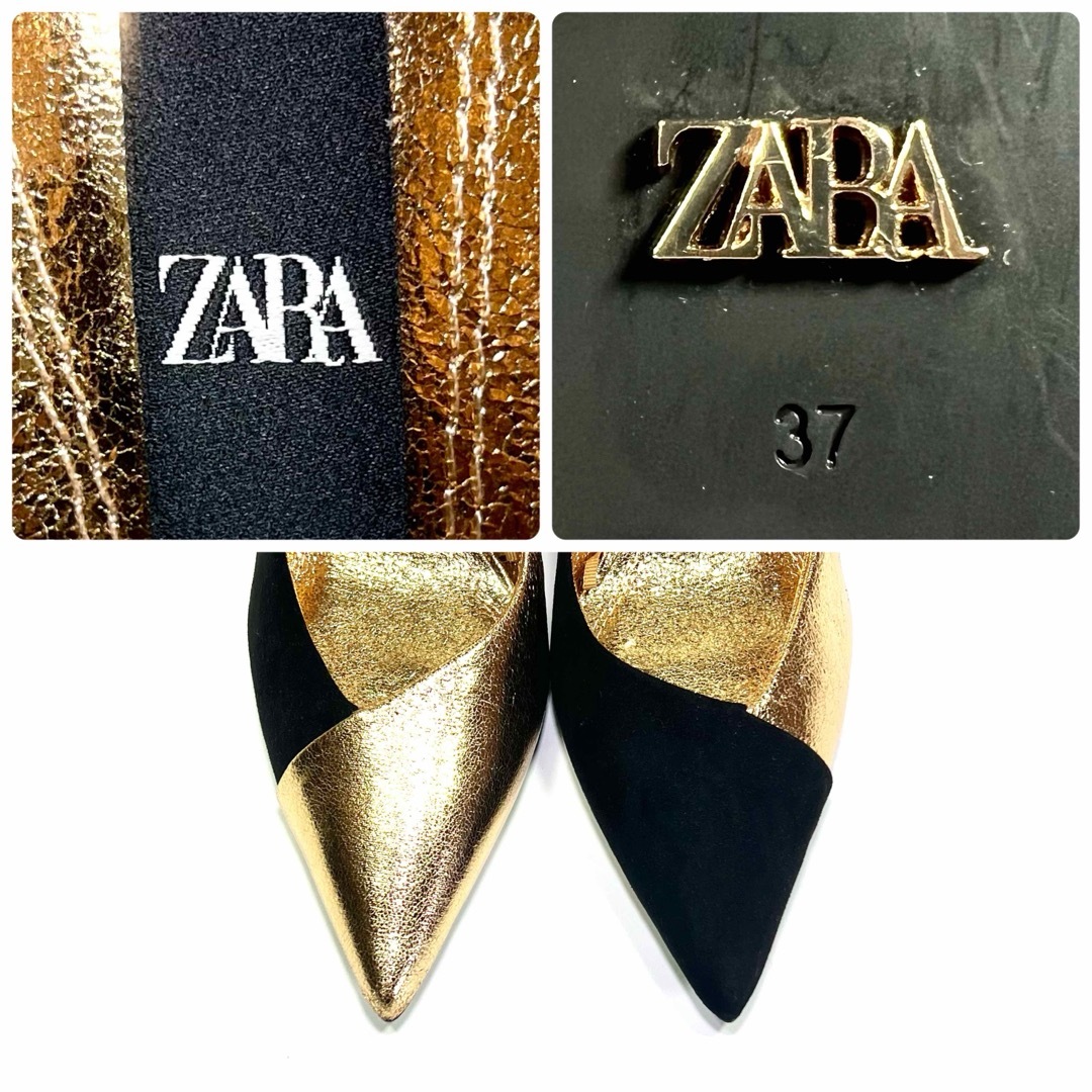ZARA(ザラ)の【新品未使用】ZARA ポインテッドトゥ バイカラー パンプス 金 黒 24.0 レディースの靴/シューズ(ハイヒール/パンプス)の商品写真