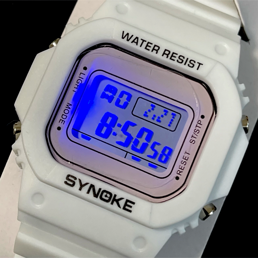 新品 SYNOKEスポーツデジタル 防水スクエアウォッチ メンズ腕時計 ホワイト メンズの時計(腕時計(デジタル))の商品写真