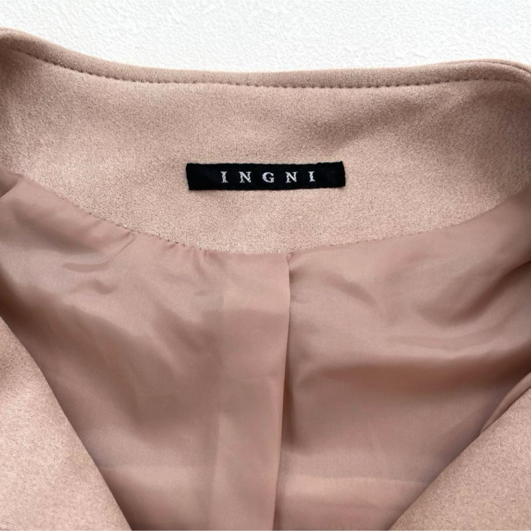 INGNI(イング)の【イング】ノーカラー スウェード ジャケット ピンク M レディースのジャケット/アウター(ノーカラージャケット)の商品写真