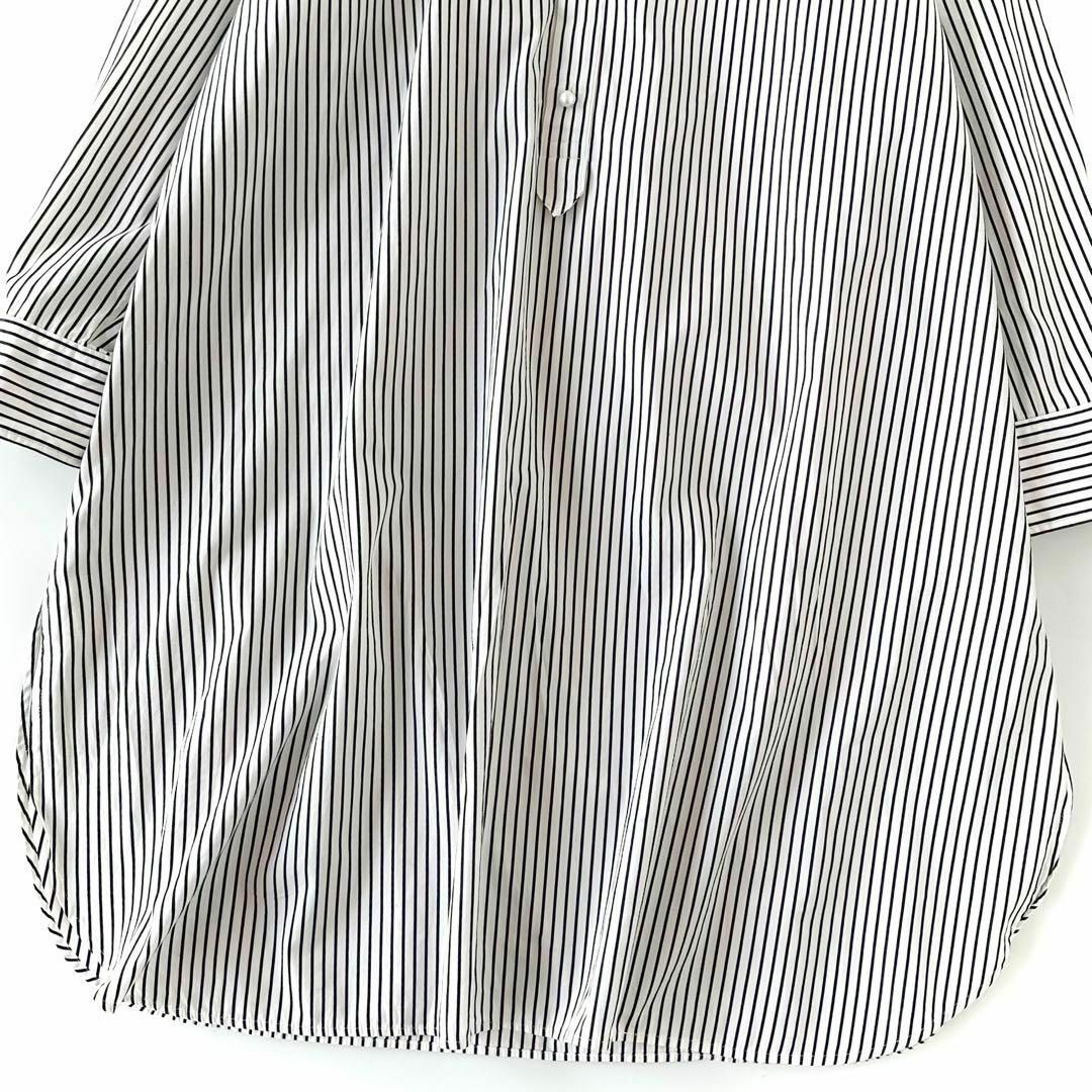 Spick & Span(スピックアンドスパン)のスピックアンドスパン パールボタン ロングシャツ 黒×白ストライプ 綿100％ レディースのトップス(シャツ/ブラウス(長袖/七分))の商品写真