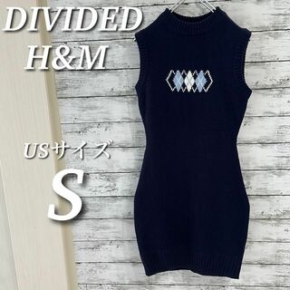 H&M - DIVIDED H&M ノースリーブニットワンピース　ひざ丈　ネイビー　S