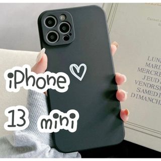 ♡iPhone13mini♡ iPhoneケース ブラック ハート 手書き 黒(モバイルケース/カバー)