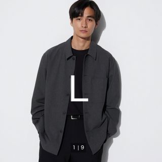 ユニクロ(UNIQLO)のユニクロ　感動シャツジャケット（ウールライク）　ダークグレー　Lサイズ　新品(シャツ)