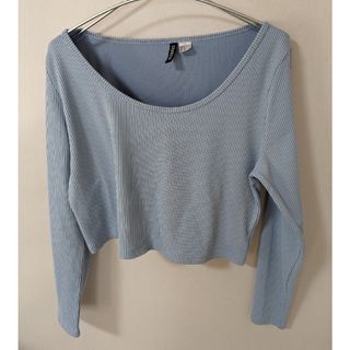 エイチアンドエム(H&M)のDIVIDED H&M ワイドネック クロップド リブカットソー サックス XL(カットソー(長袖/七分))